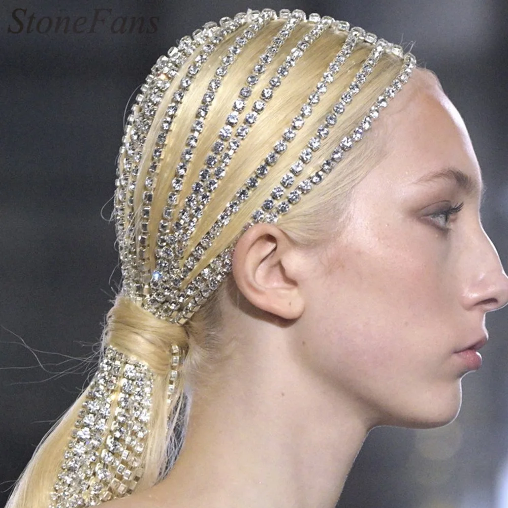 Fashion Long Rhinestone Head Chain Jewelry Crystal for Women New Hair Accessories Designer Cute Boho Bridal Headband Luxury Gift